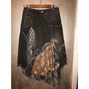 Esther Retro Y2K Preppy Edgy Denim  Embellished  Studded  Asymmetrical Small